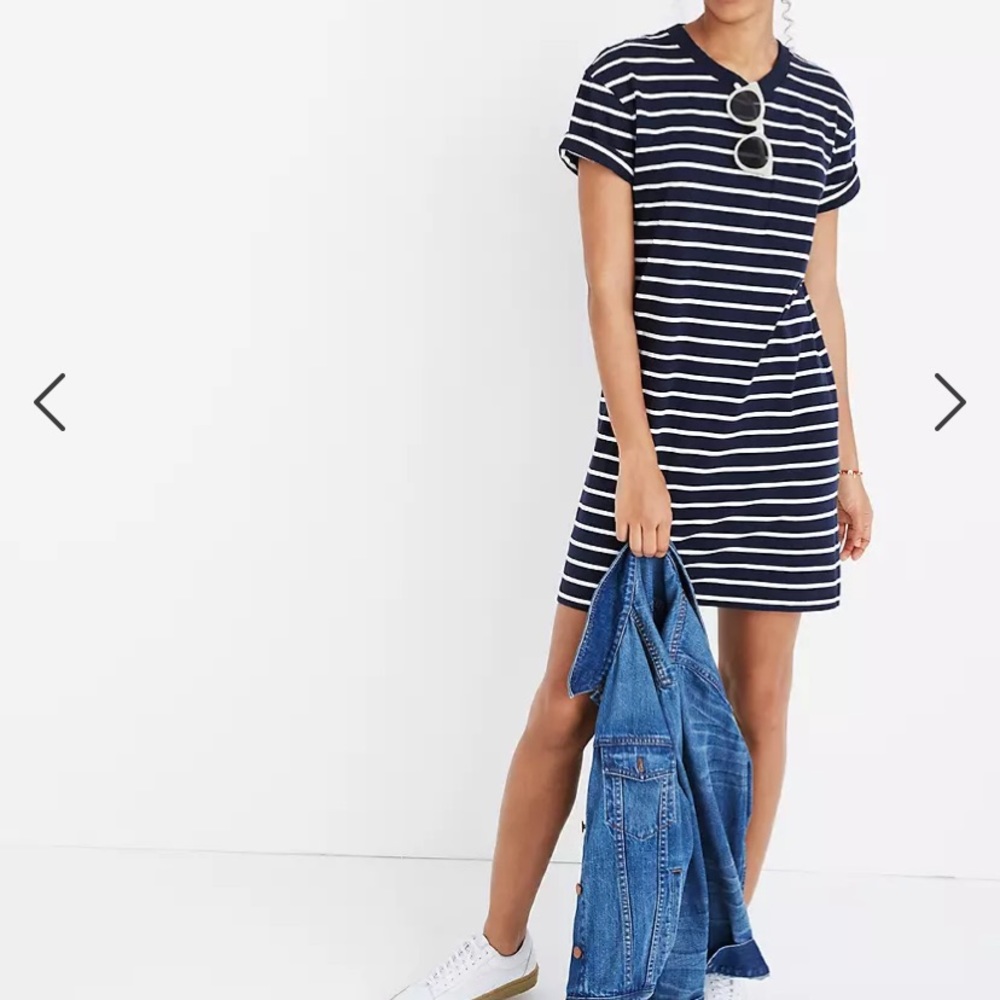 Madewell Stripe Shift Dress T-Shirt Crew Neck Pullover Short Sleeve Cotton 90s